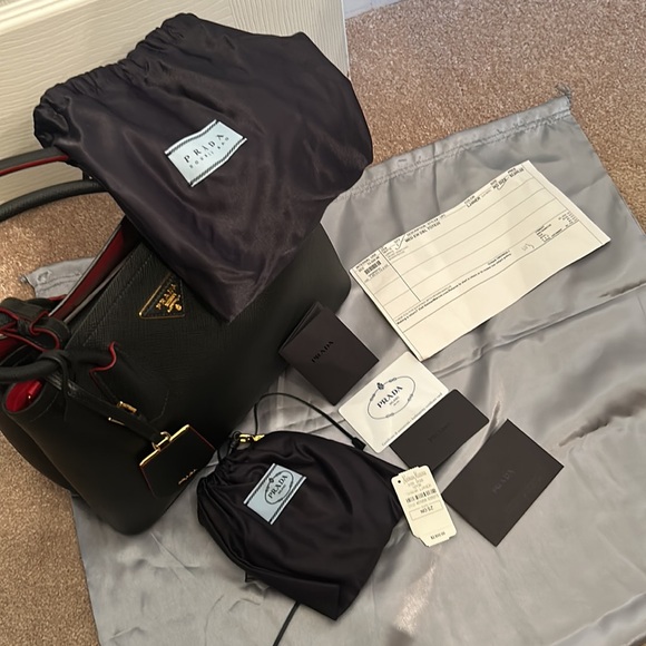 Prada Saffiano Leather Double Strap Bag with Red Interior - Picture 11 of 15